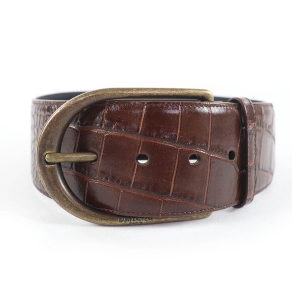 Saint Laurent Logo Croc Shape Pressed Leather Belt Brown 65 Storage main image 7